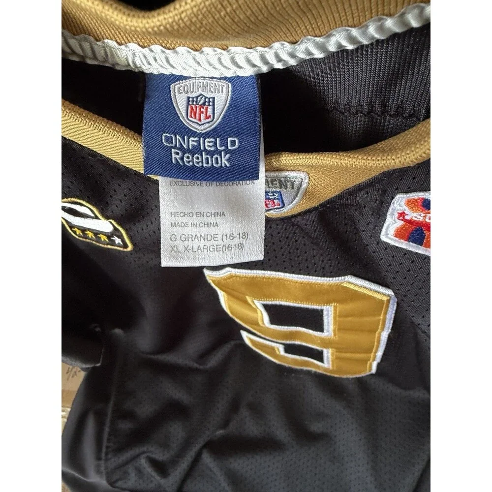Reebok New Orleans Saints Drew Brees #9 Super Bowl XLIV Jersey Mens XL Black